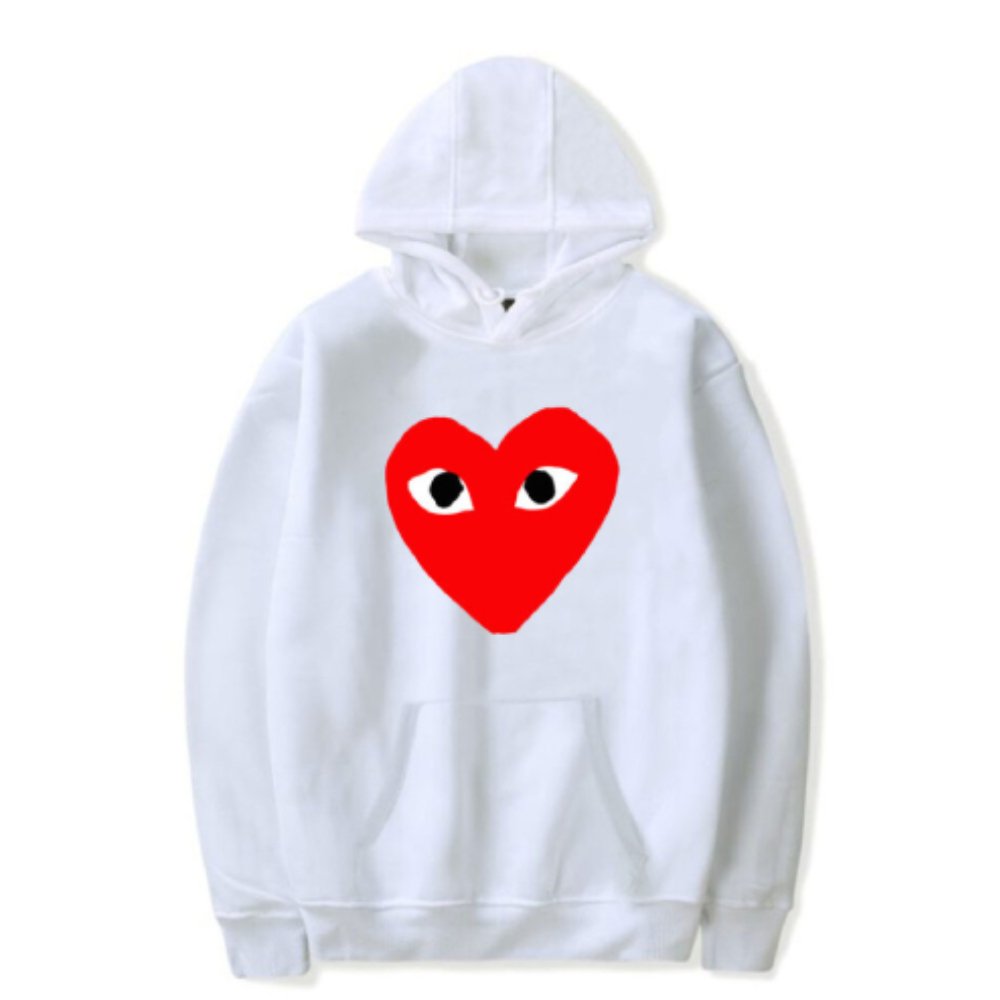 Comme Des Garcons BIG Red Heart Hoodie White