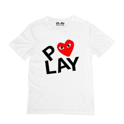 CDG White Double Heart Screen Print T-Shirt