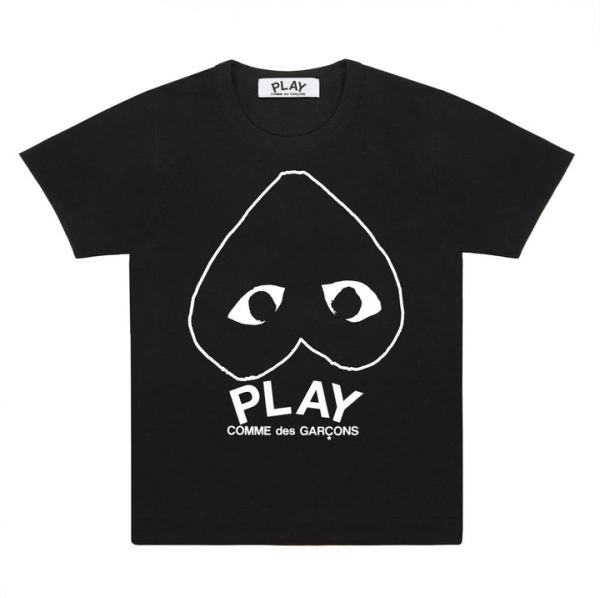 PLAY Black Tee with White Heart Outline