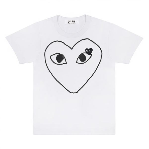 CDG White Polka Dots Printed Double Heart T-Shirt