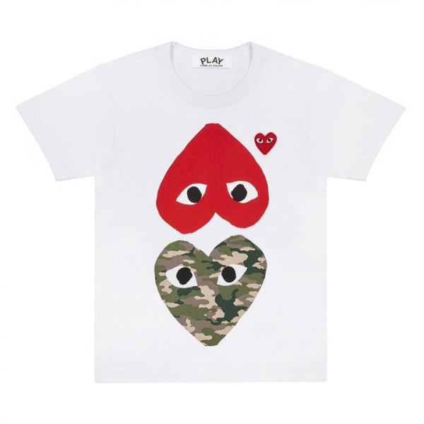 PLAY White Tee with Camo Printed Mirror Hearts