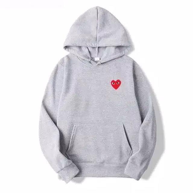 Comme Des Garçons Small Red Heart Hoodie Gray